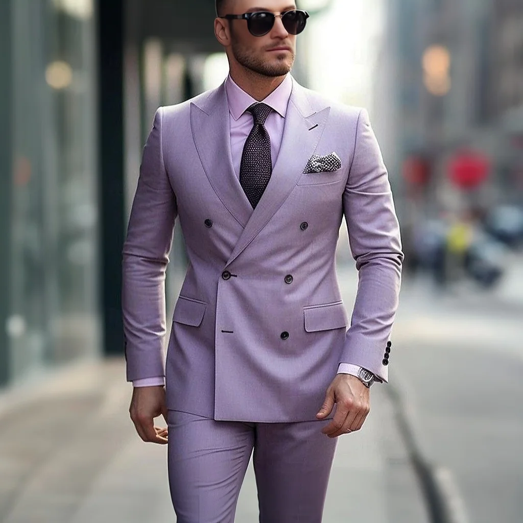 

Двубортные мужские костюмы Slim Fit Блейзер с пиковыми лацканами Формальная мужская одежда для выпускного вечера Жених Свадебный мужской костюм Куртка Брюки Комплект
