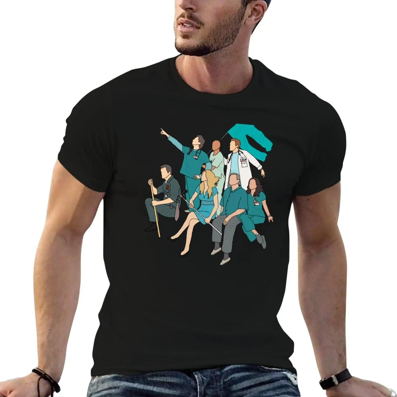 Scrubs Cast Fan Art T-Shirt funny t shirts dark humor t shirts for man cotton man t shirts for men casual T-shirt