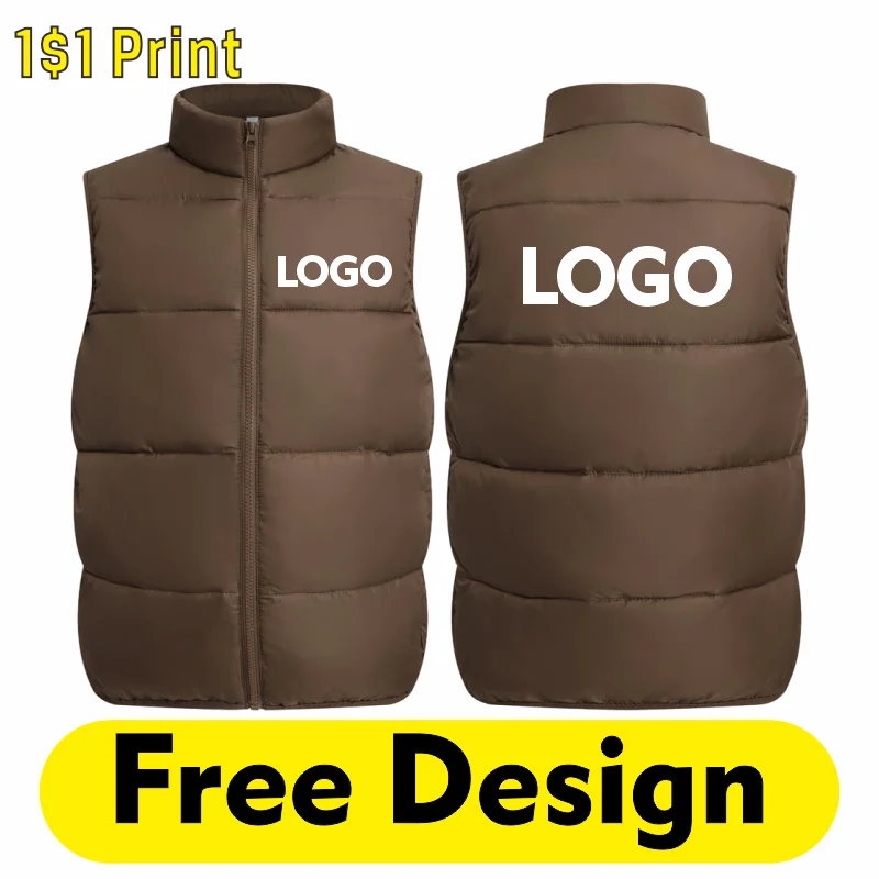 

Winter Cold Protection Warm Down Vest Custom Printed LOGO Casual Thick Sleeveless Jacket Men and Women