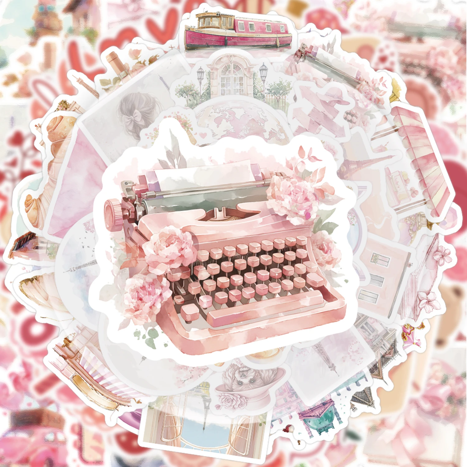 

50 наклеек Pink Paris, ярких наклеек и наклеек, подходят для бутылок с водой, ноутбуков, мобильных телефонов, чемоданов, скейтбордов, гитар, украшений для вечеринок