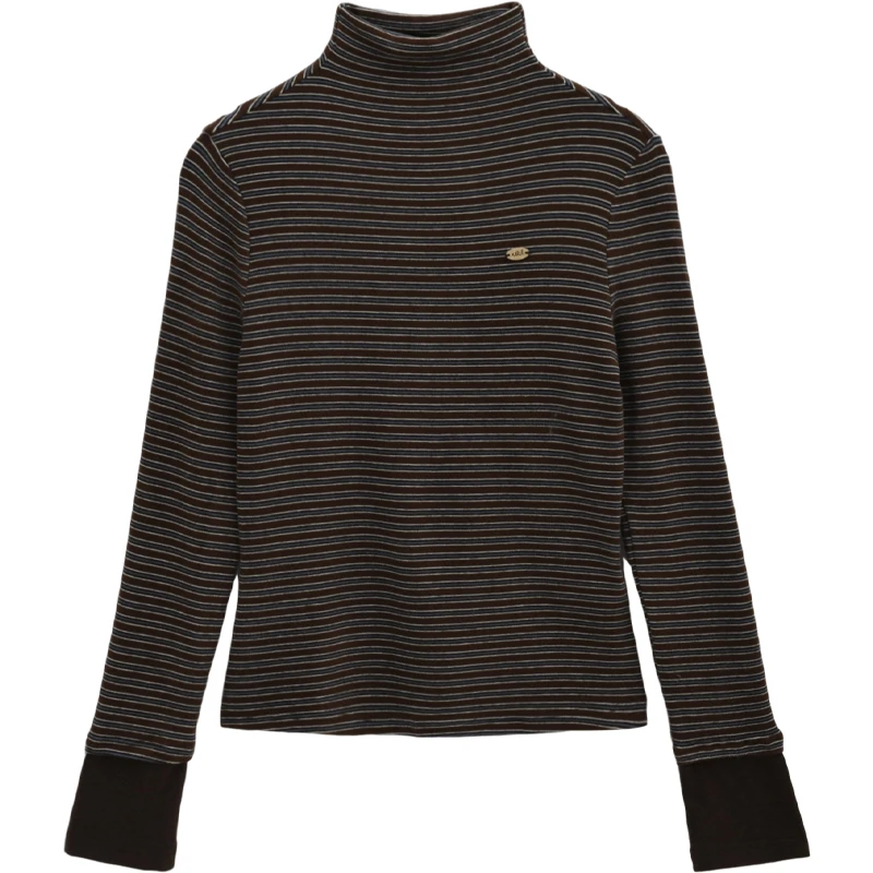 MISHOW الياقة المدورة المرأة متماسكة أعلى 2025 الخريف الرجعية مخطط سليم صالح طويلة الأكمام أعلى لينة الدافئة الكفة الربط البلوز MXE87Z2686 #6