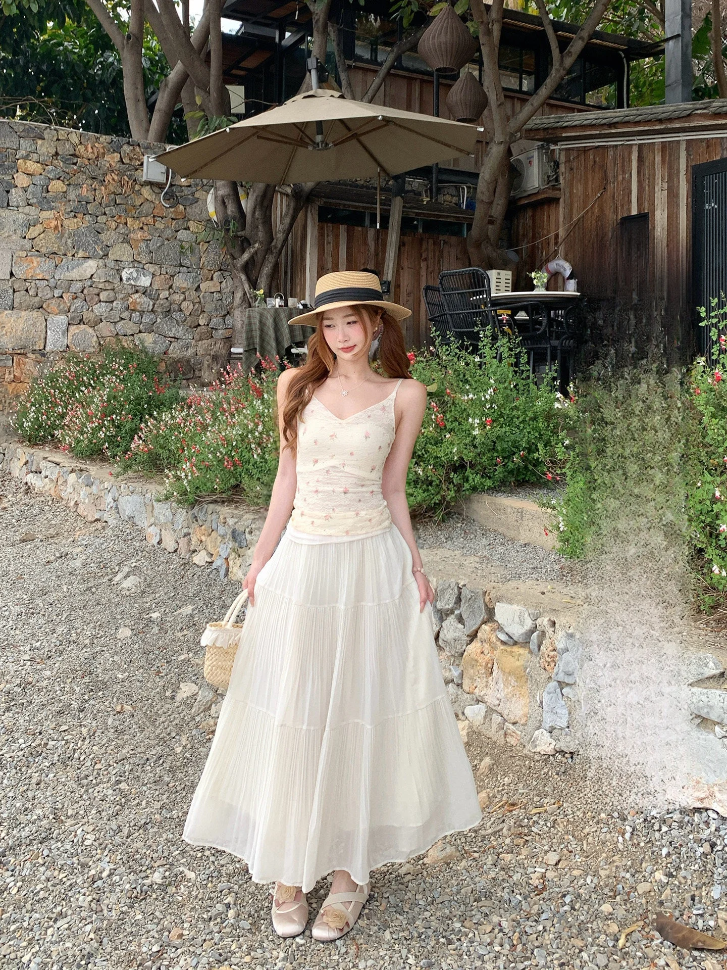 

Абрикосовая плиссированная юбка А-силуэта с высокой талией, скрывающая бедра, для стройности, новинка 2026 года, длинная юбка-плиссе, женская, в стиле феи