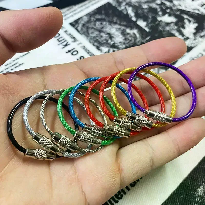 10pcs Colorful Iron Wire Keychain Cable Loop Screw Lock Rope Key Holder Keyring
