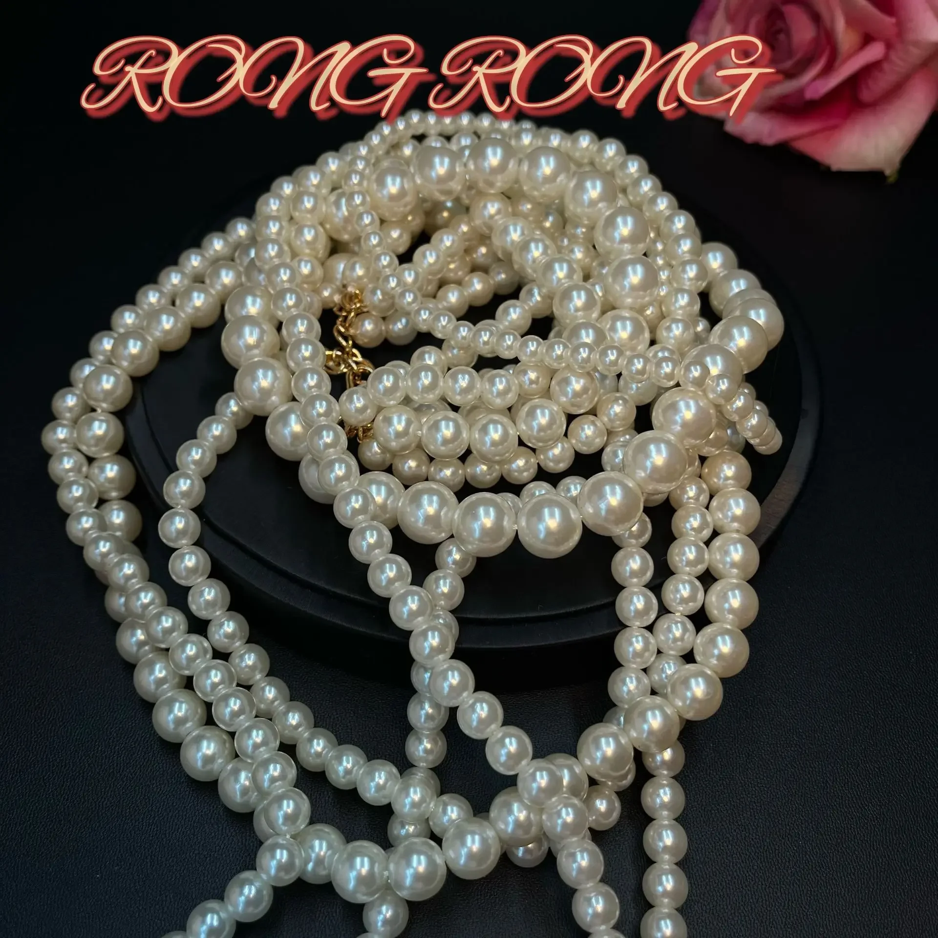 Middle-aged European and American Exaggerated Multi-layered Acrylic Pearl Necklace Light Luxury Retro High-end Long Necklace