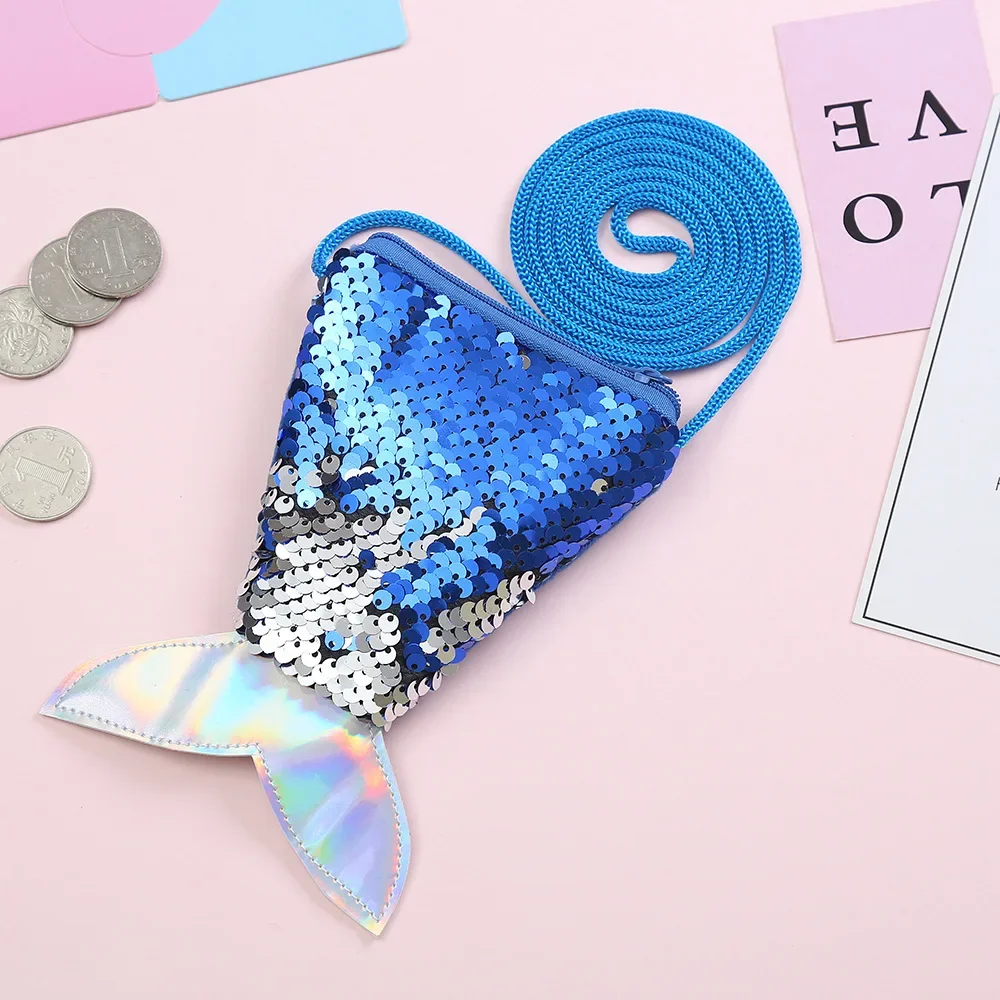 Disney princess Mermaid sequins coin purse lady lanyard coin bag girl small wallet children messenger bag women purse children