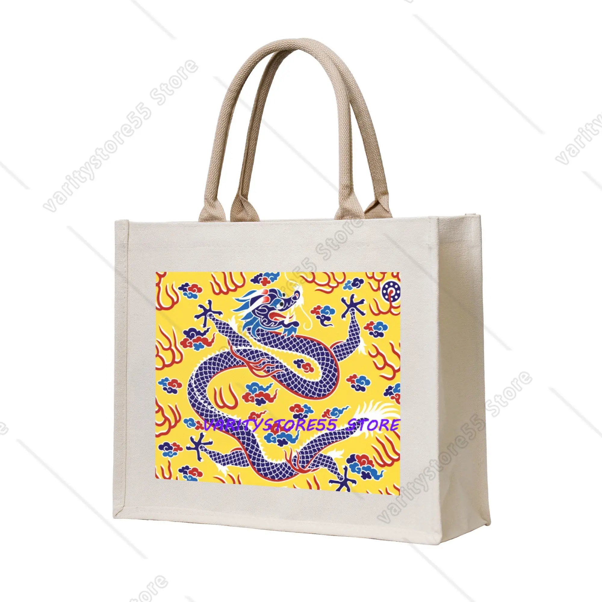 Reusable Vintage Chinese Style Dragon Art Shopping Bag Women Tote Bag Portable Tradition Asian Myth Grocery Shopper Bags