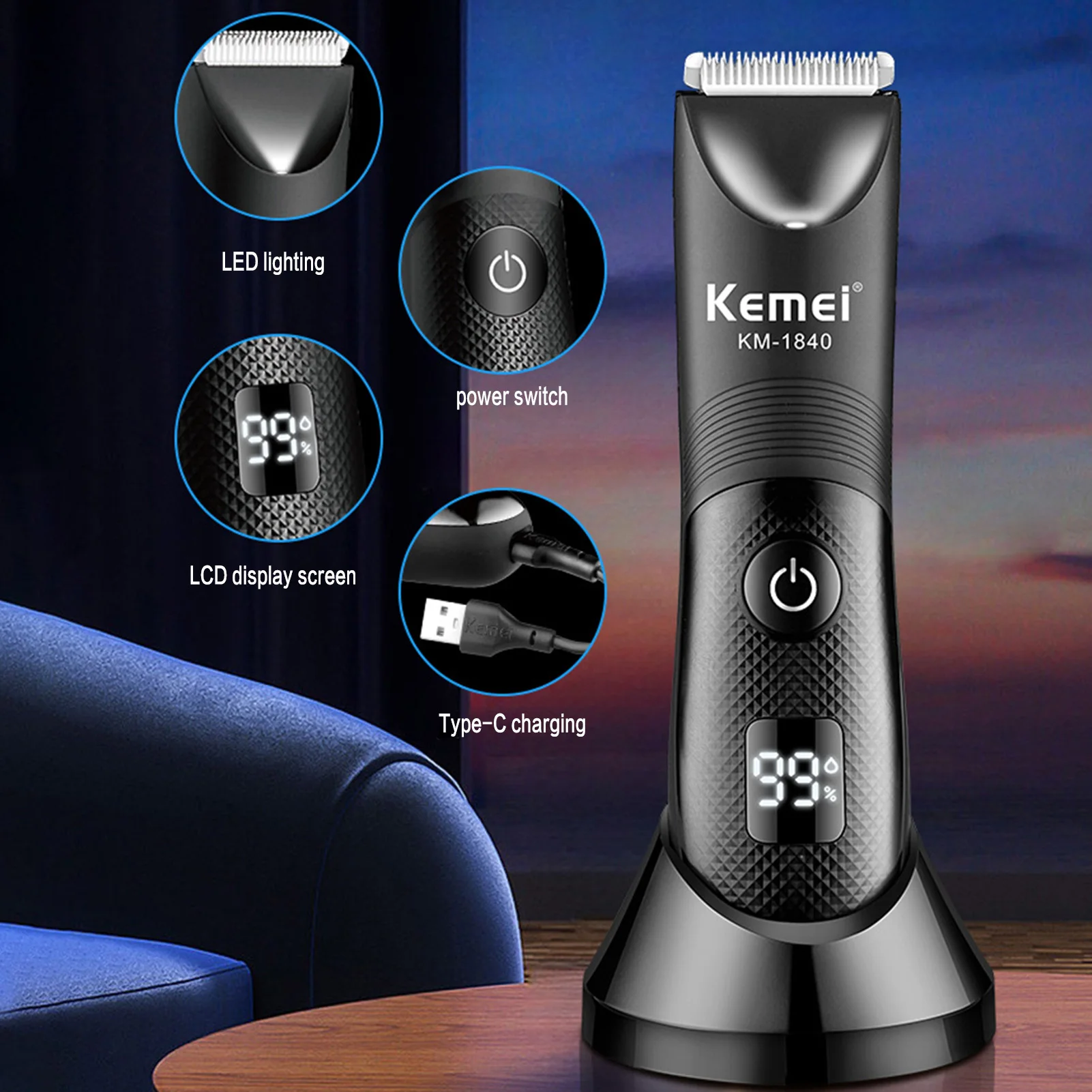 Salon Hair Electric Clipper Waterproof One Button Switch Electric Clipper for Father's Day Christmas Gift NOV99