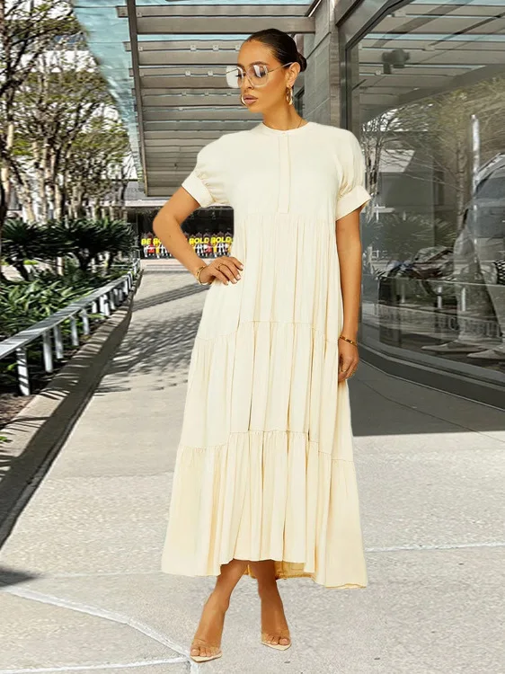 

Casual High Waist Oversized Dr for Women with Flared Skirt And Patchwork Design Summer Season ort Sve Ladies Faion