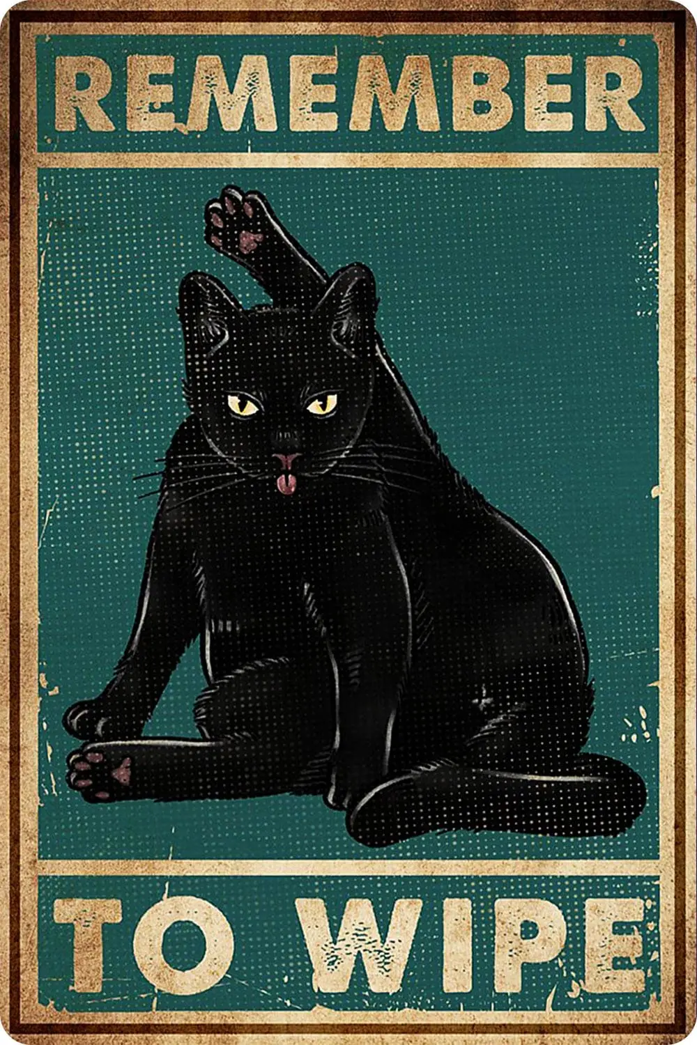 Bestylez Remember to Wipe Funny Black Cat Poster Vintage Cat Bathroom Sign Decor, Aluminum, 12