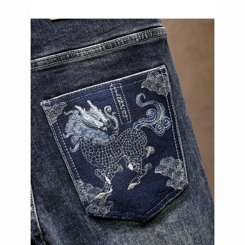 High-end Embroidered 2025 New Fashion Trendy Brand Casual Versatile Slim-fitting Pants Autumn Low Rise Men Clothing Jeans Hombre