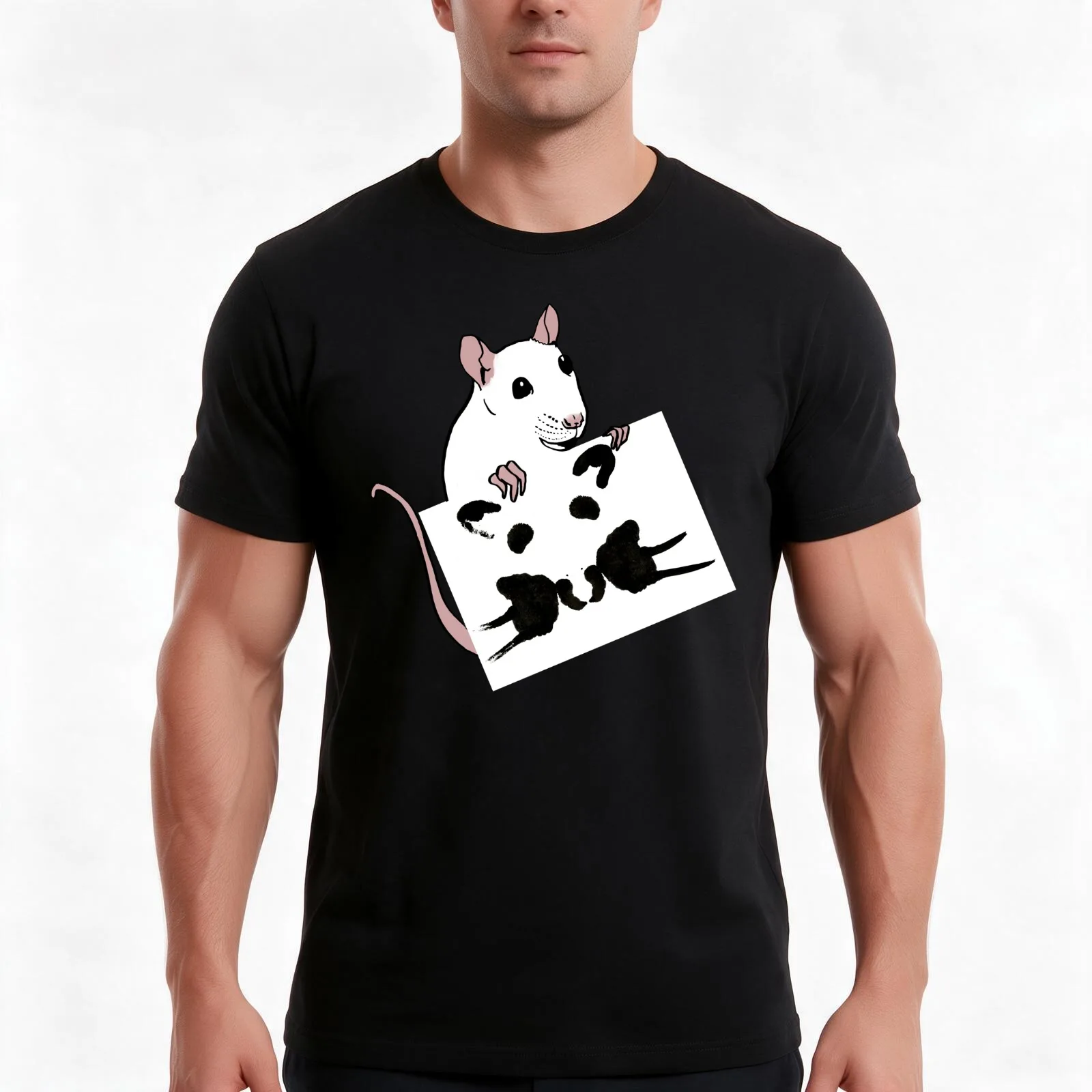 Psychologist Rat T-Shirt, Summer Casual Cotton Tee, Oversized Streetwear Tops, Vintage Graphic Print, Loose Fit Short Sleeve