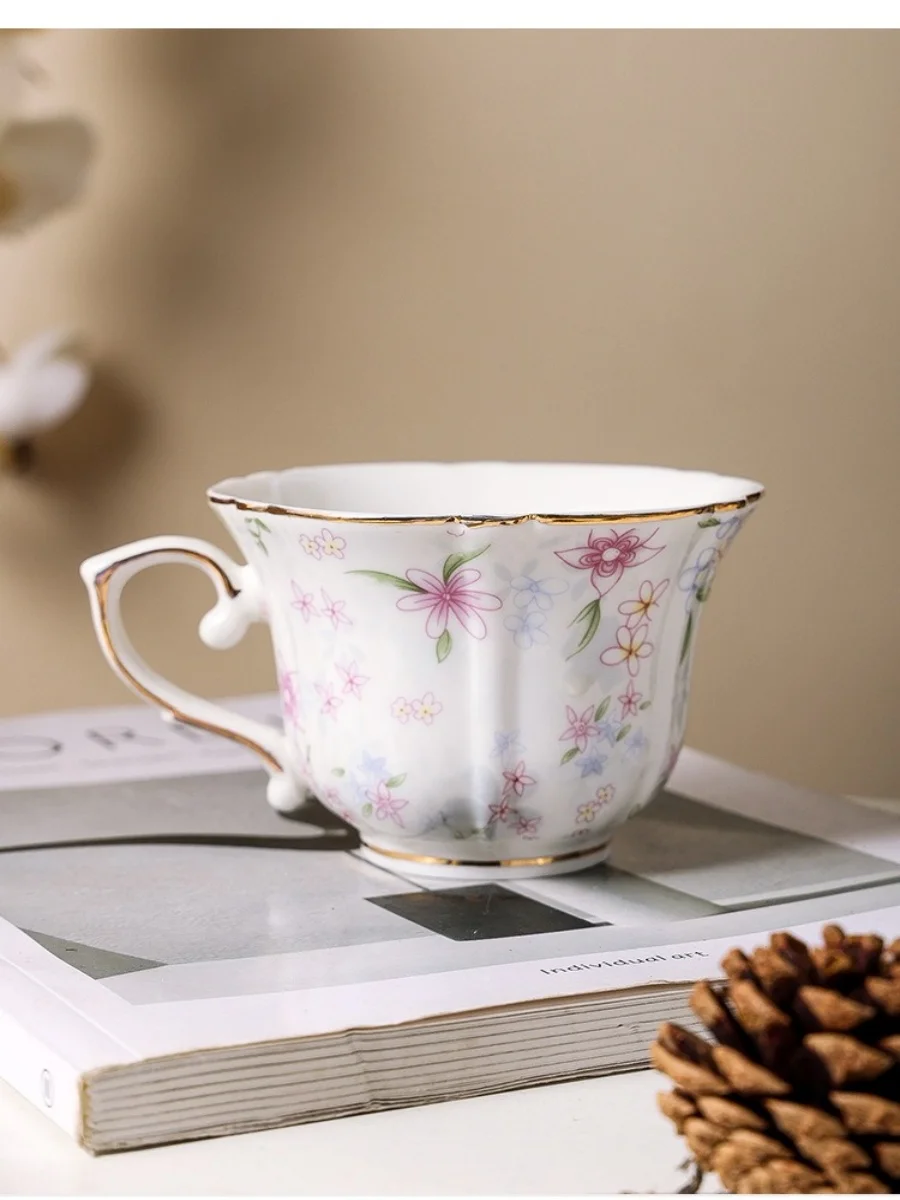 Beautiful Vintage British Coffee Cup and Saucer Set with Flower Tea Cup Saucer Set for Gift Home Decor Party Wedding Celebration