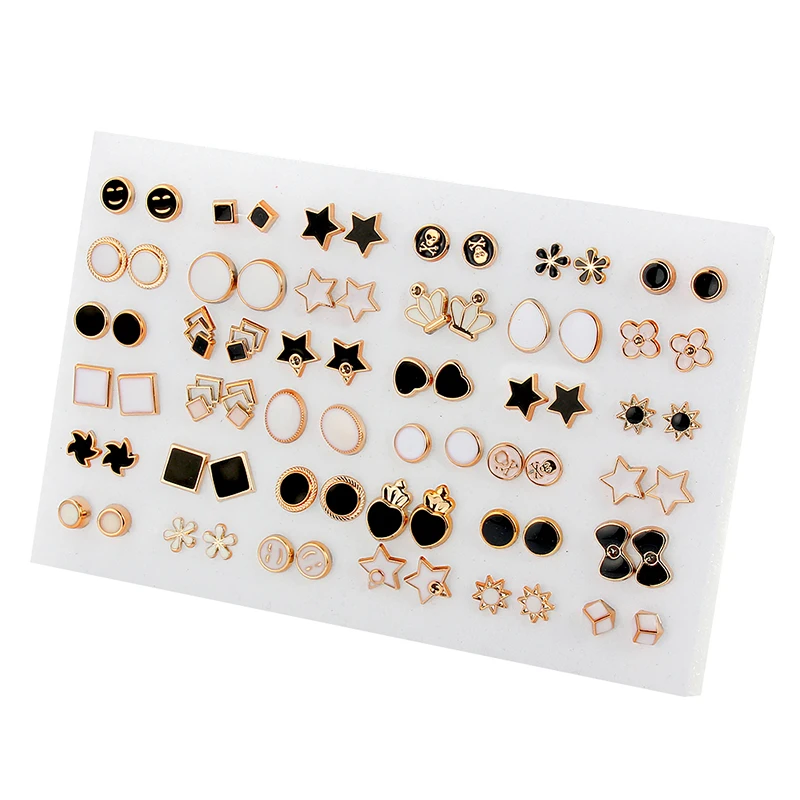 36Pairs Mixed Styles White Black Enamel Geometric Animal Plastic Stud Earrings Set For Women Girls Jewelry Gifts