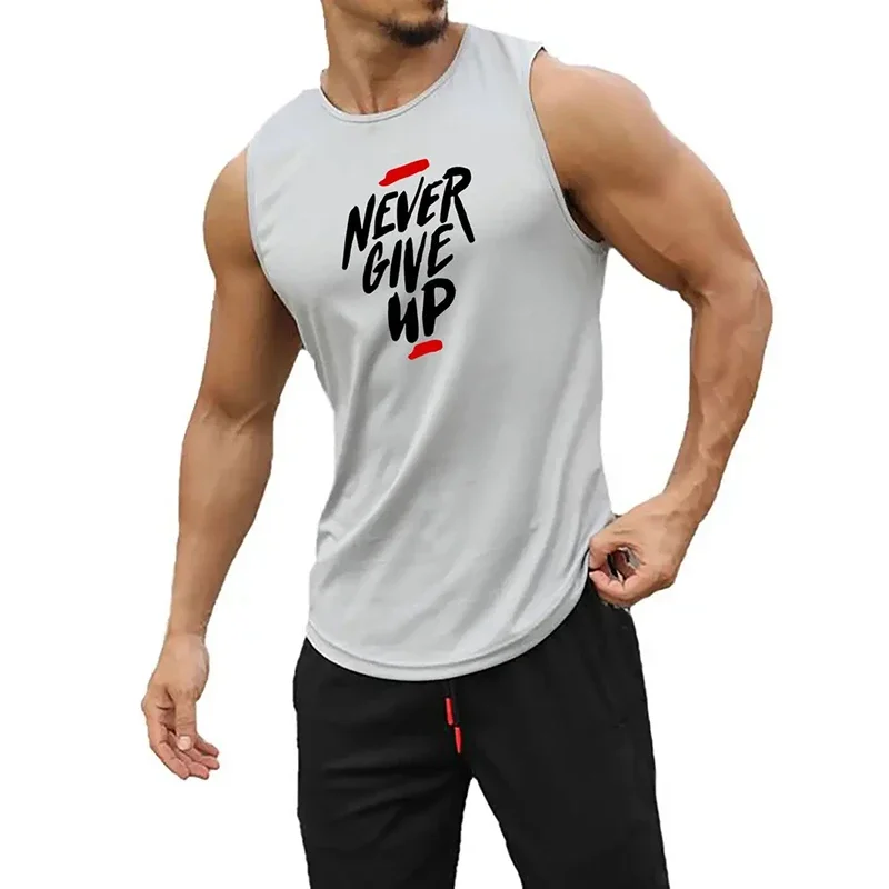 Never Give up Men's Loose Mesh Quick-Drying Breathable Running Muscle Equipment Training Bodybuilding Fitness Basketball Sports