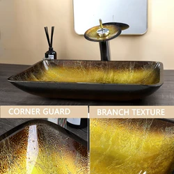 ZAPPO BigTempered Glass Basin Sink Washbasin Bathroom Vessel Sinks Counter top Bowl Washroom Vessel Vanity Sink with Faucet Tap