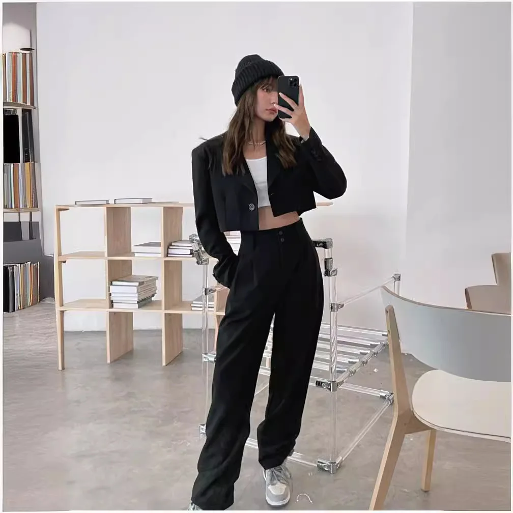 Autumn Top coat Two Piece Sets Korean Fashion Blazer Suits Women Crop Coat and Pant Suits Long Sleeve 2 Pieces Outfit pant sets