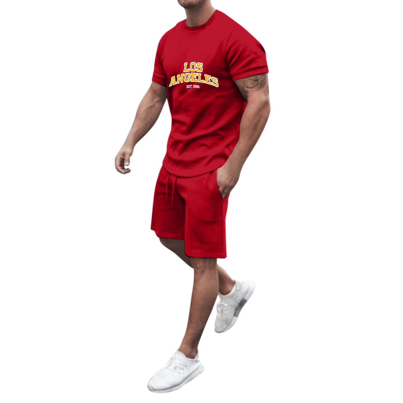 Men‘S Two-Piece Outfits Summer Casual Muscle Short Sleeve Tee Shirts And Classic Fit Sport Shorts Set Tracksuit T Shirt For Men