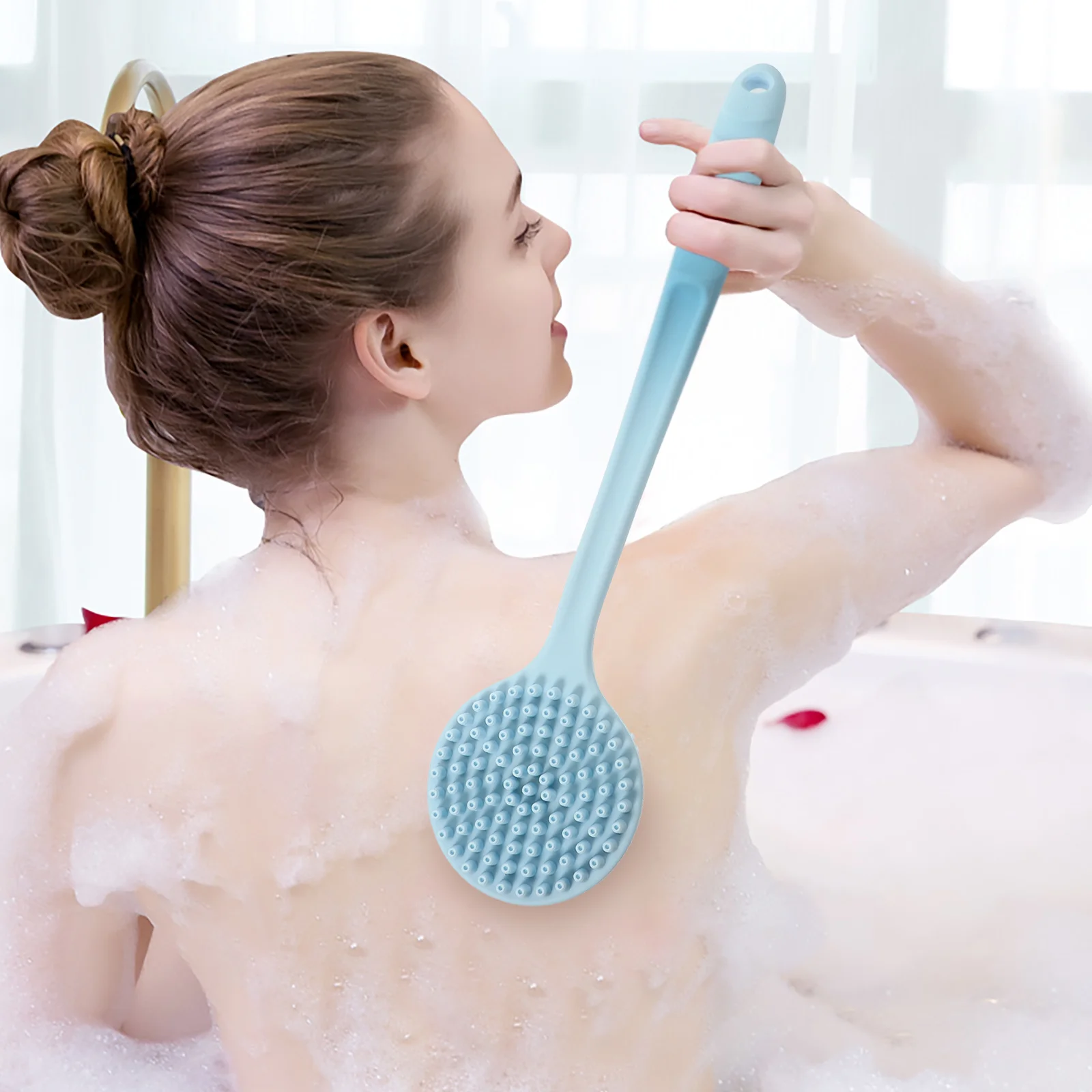 

Double Sided Silicone Bath Brush Man Tub Scrubber with Long Handle Gentle Back for Bathing Silica Gel Washer Shower