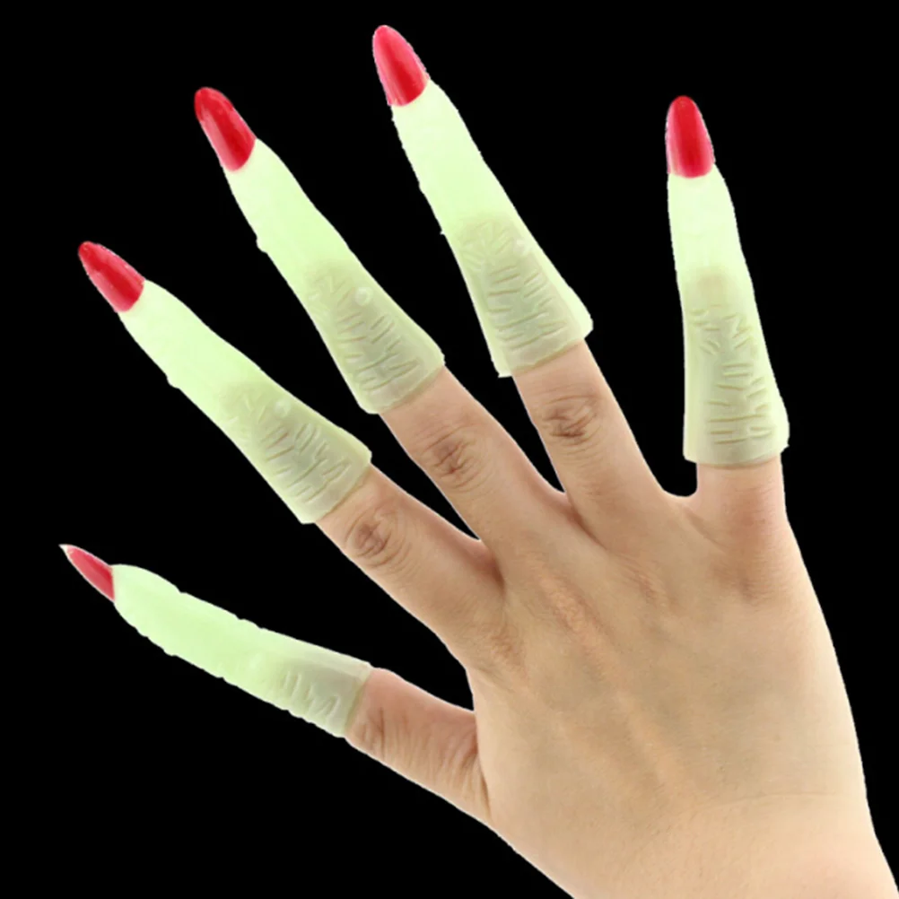 

10PCS Halloween Witch Fingers Fake Nails Luminous Glow-in-the-Dark Spooky Scary Witches Fingers Party Props Costume Fingers