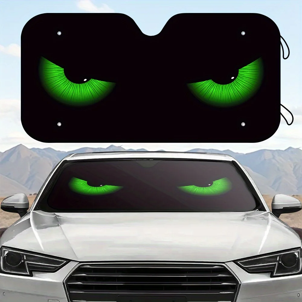 

One Glass Sun Visor with Strong Green Eyes, Suitable for Cars, Provides UV Protection. Unique Car Accessory, Durable Car Cover
