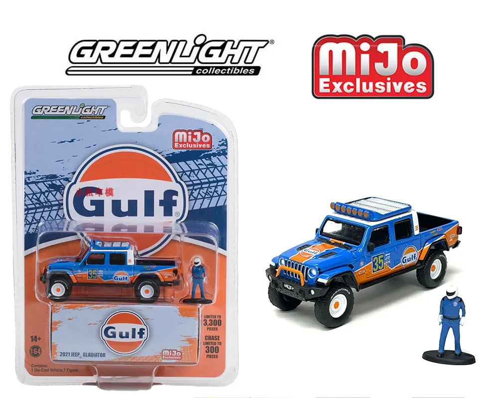 

GREENLIGHT 1:64 2021 JEEP Gladiator pickup #35 Gulf with doll limited Collection die-casting alloy cart model ornaments gifts