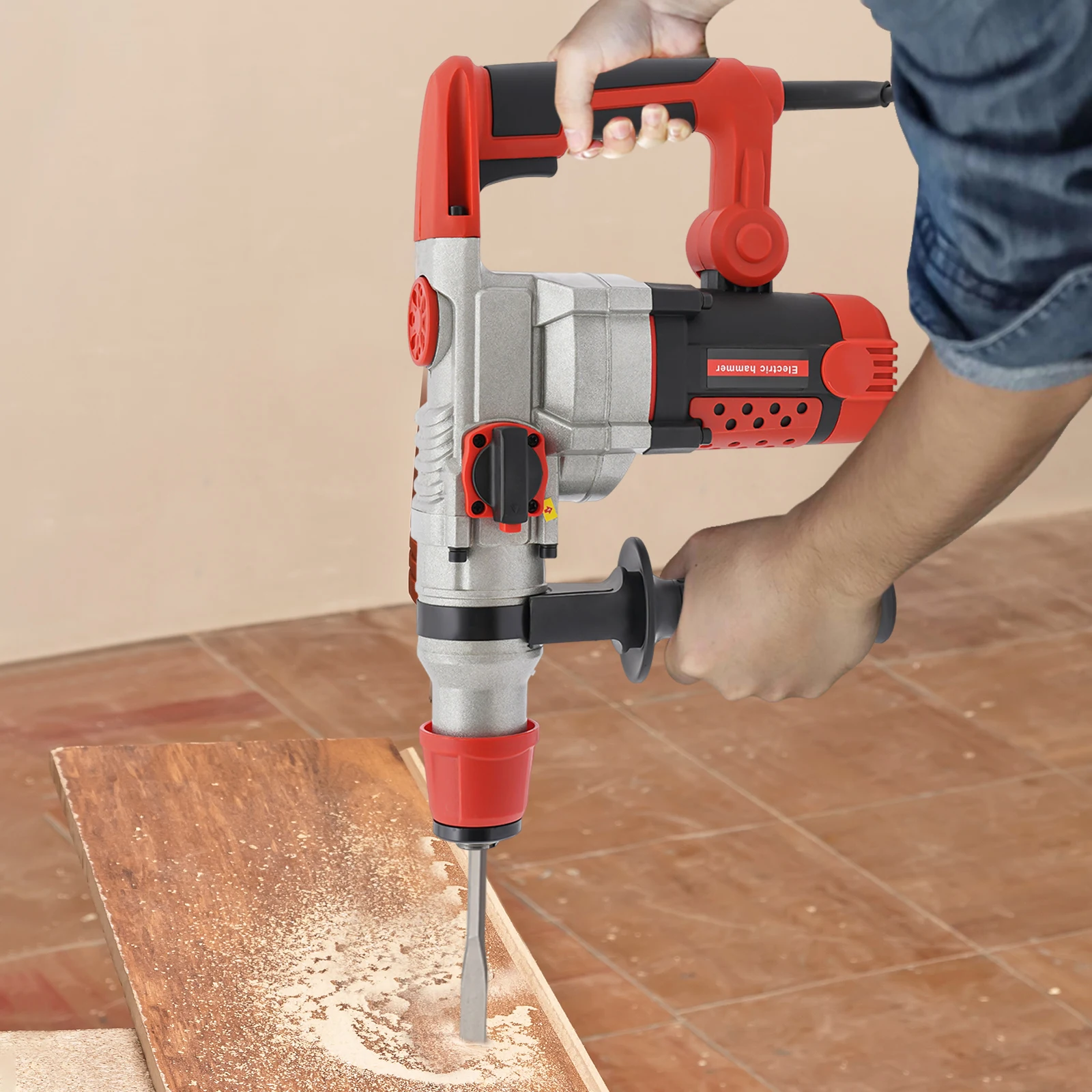 Image of 2200W Elektrischer Abbruchhammer, Bohrhammer mit 6 Vierkant-Schaftbohrern & Tragetasche, Betonbrecher zum Bohren, Schlitzen und Absplittern
