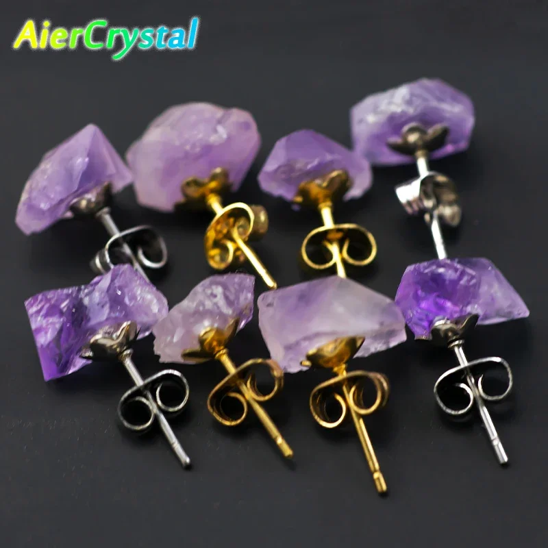 Natural Stone Amethyst Earrings Simple and Fashionable Women\'s Fashion Earrings Amethyst Flower Purple Ear Jewelry