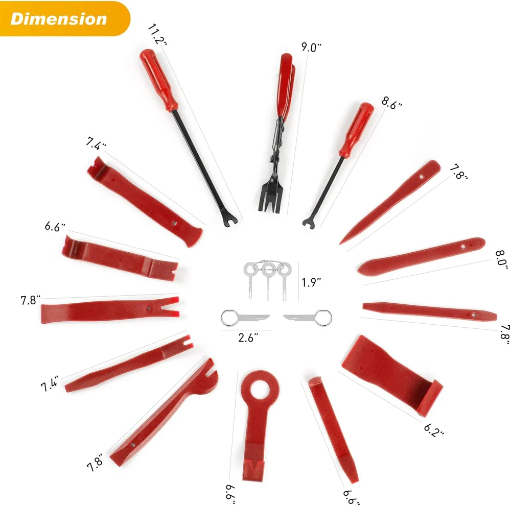 19Pcs Trim Removal Tool Car Panel Dashboard Door Audio Trim Removal Tool Kit Auto Clip Pliers Fastener Remover Set Pry Tool Kit
