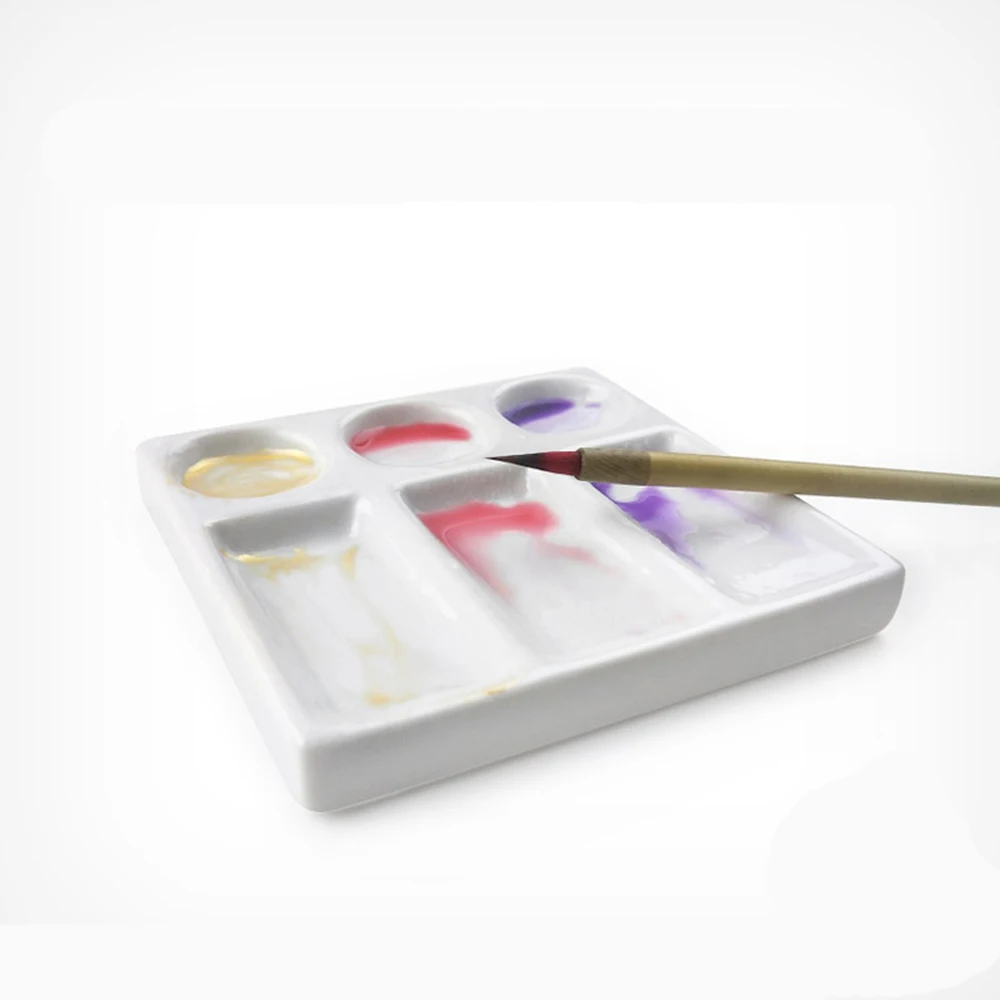 1Pc Ceramics Square Watercolor Palette water tank Office Calligraphy painting supplies Ceramic Artist Paint Palette Tray