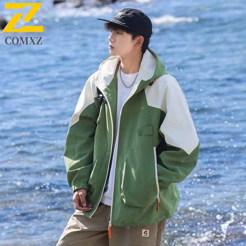 

Мужская куртка COMXZ, осень 2021, ветрозащитная, красивая, для пешего туризма, путешествий, кемпинга, спецодежды, куртка, уличная одежда, пальто с капюшоном