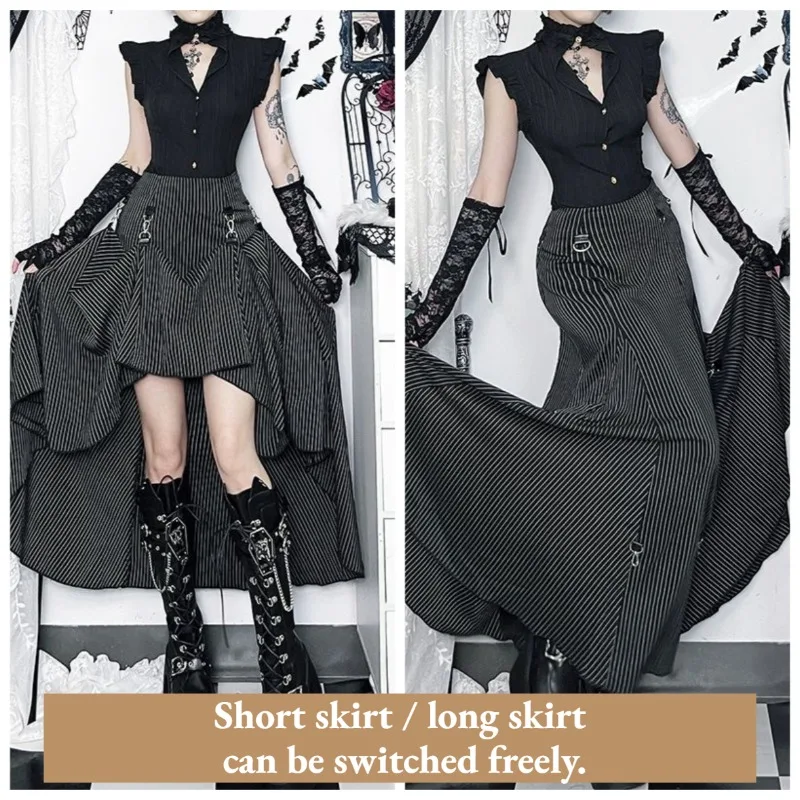 

XS25192 Dark 2 Wear Short Long Skirt 2025 New Gothic Personality Street Stripe Skirt for Women