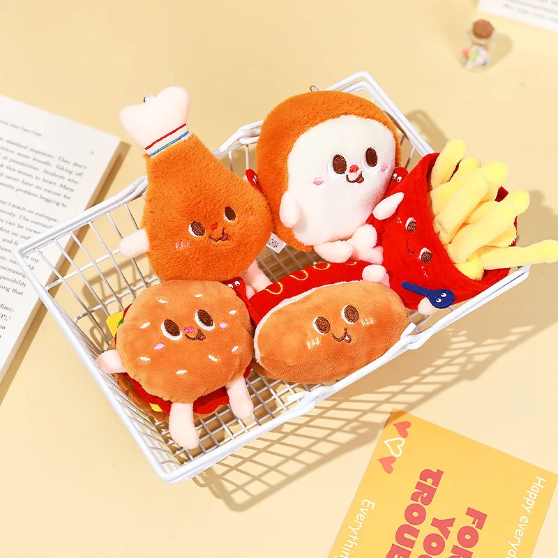 Cute Fast Food Plush Keychain Hamburger Fries Hot Dog Drum Bun Stuffed Doll Bag Pendant Food Keyring Backpack Decor view 3