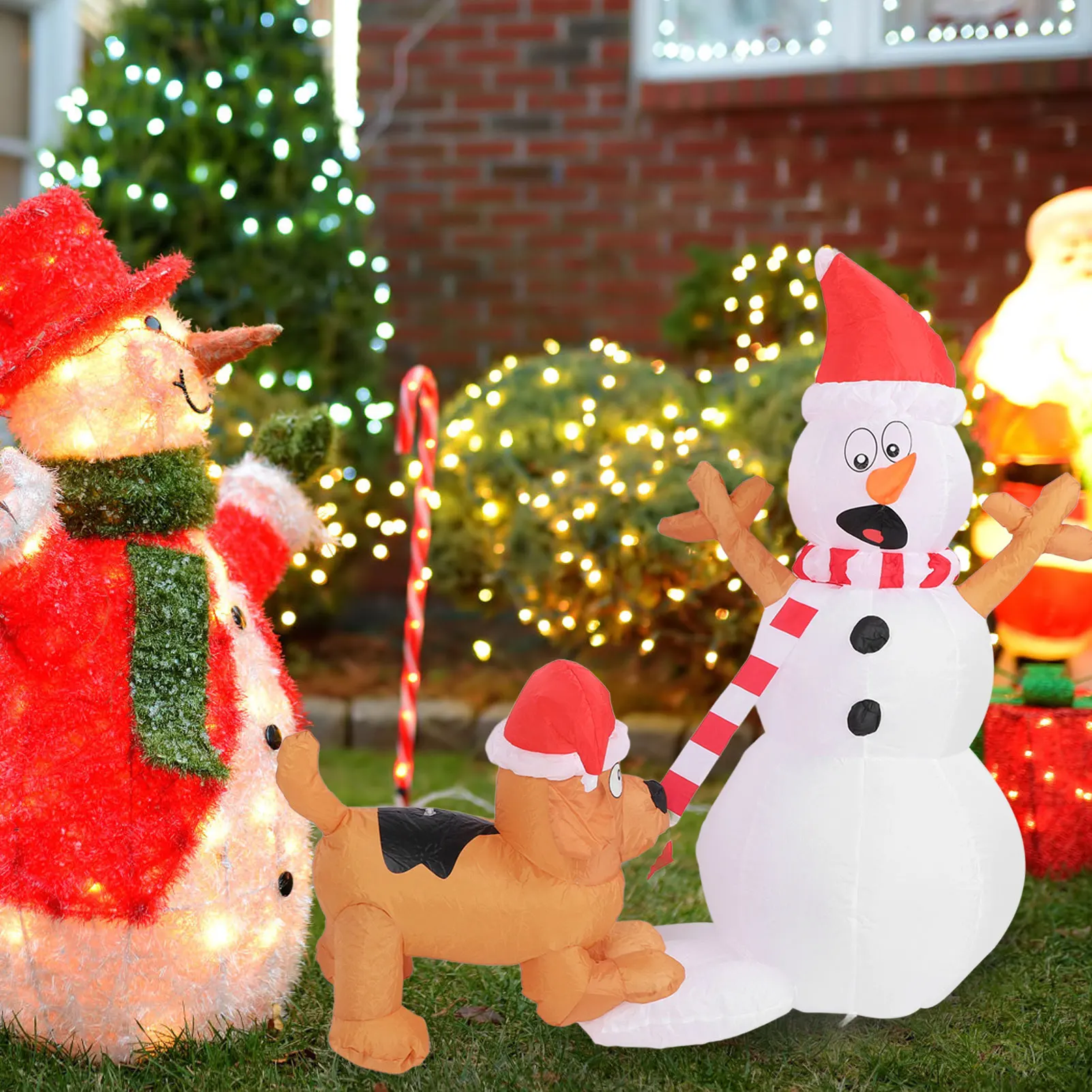 3.6 ft Christmas Dog Bite Snowman Decorations Glow Cartoon Giant LED Light Toys Decorate Holiday Party for Indoor Outdoor