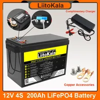 LiitoKala 12v 12.8V 200Ah LiFePO4 battery 4 String BMS USB 3.0 For RV Campers Golf Cart Off-Road Solar Wind 14.6V 20A Charger