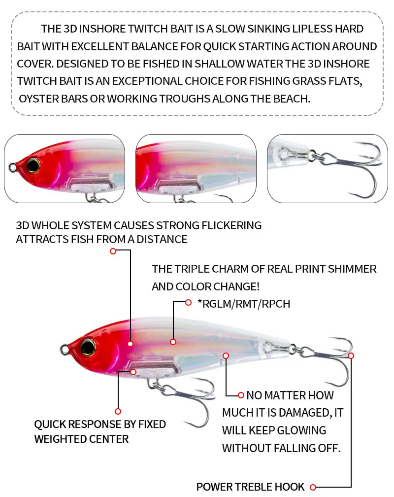 3D Inshore Twitchbait 90SS Slow Sinking 9cm 18g Pencil Stick Bait Saltwater Pesca Artificial Bait Seabass Fishing Lures Supplies