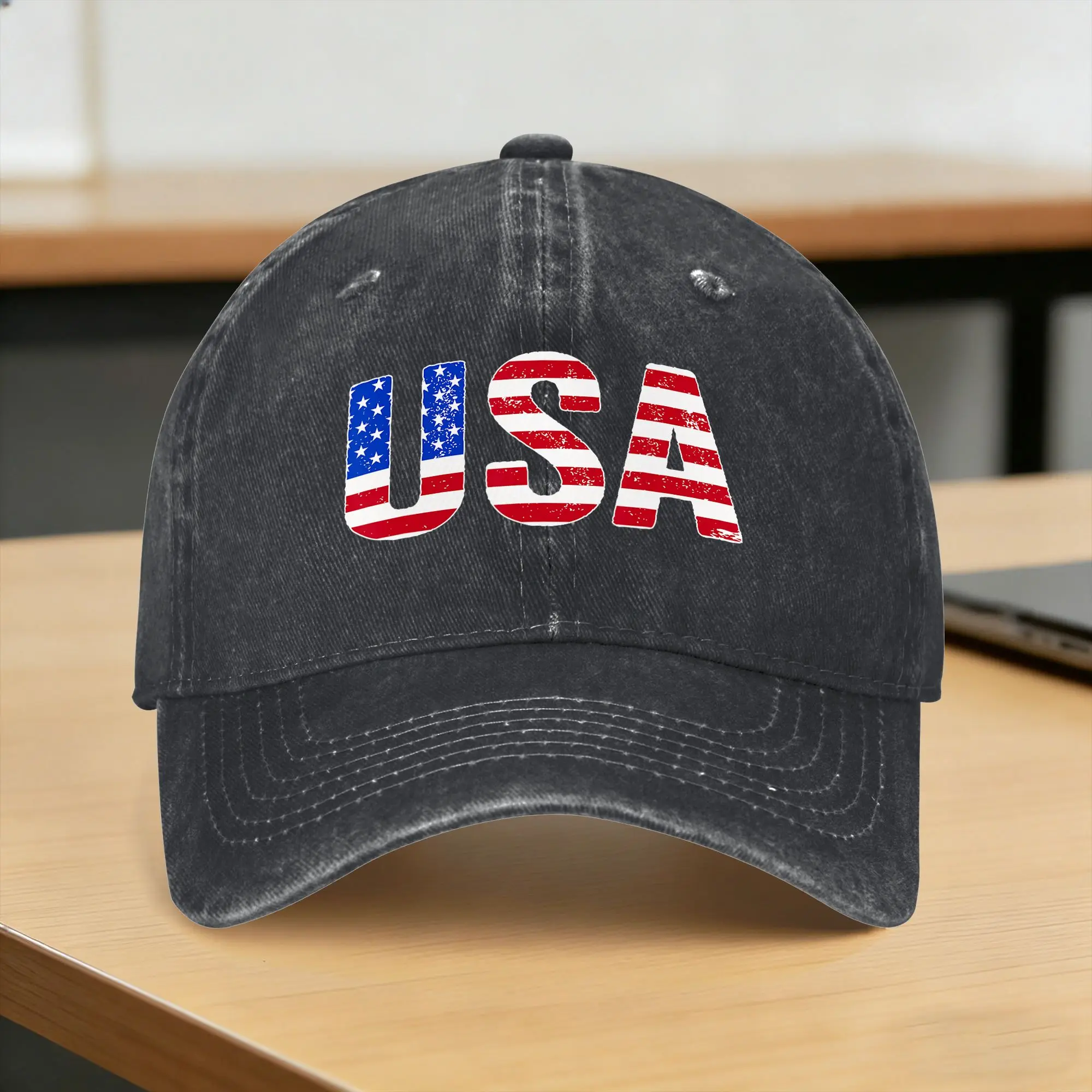 USA Patriotic American Flag Sun Baseball Cap  Fitted Retro Unisex Men Washed Hip Hop Hats  Hippie Baseball Caps Birthday Gift