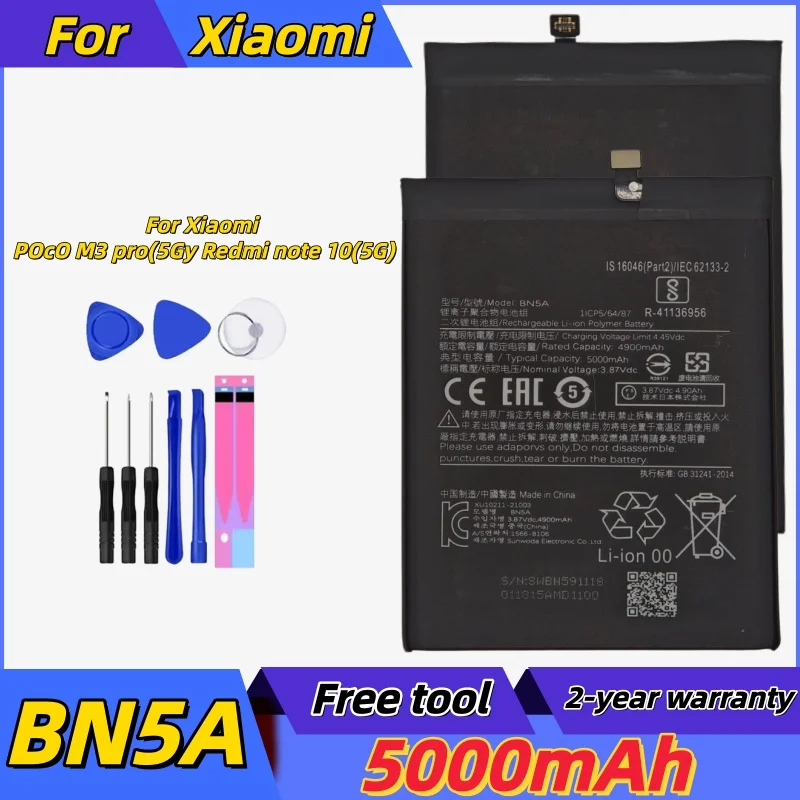

2026 Years 5000mAh BN5A Battery For Xiaomi POCO M3 Pro M3Pro Redmi Note 10 Note10 5G Mobile Phone Battery Bateria