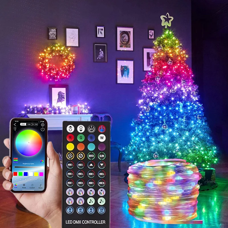 30M Smart RGB IC String Lights Bluetooth APP Control USB LED Fairy String Light Garland For Christmas Wedding Bedroom Home Decor