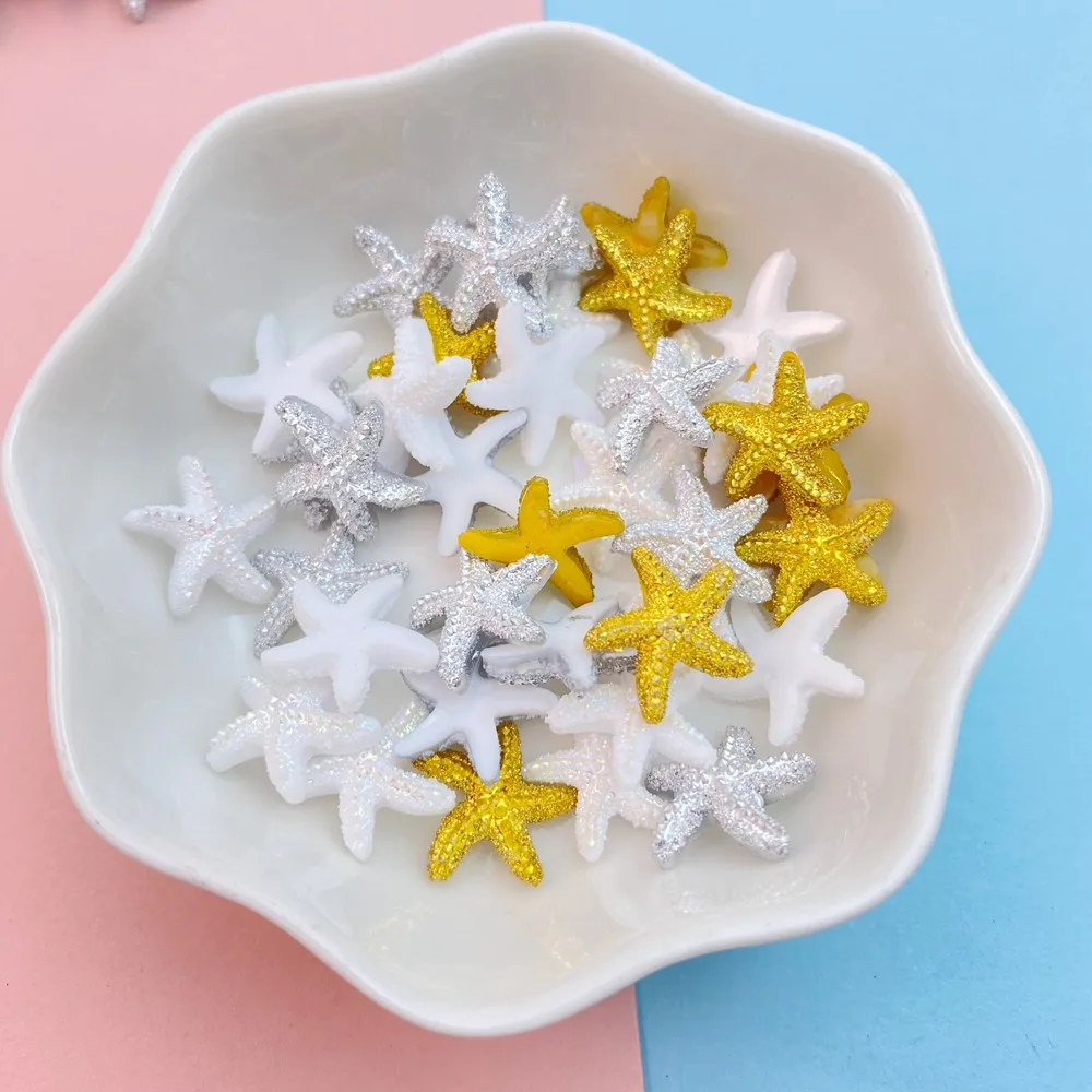 50Pcs New Cute Resin Mini Starfish Collection Flat Back Manicure Parts Embellishments For Hair Bows