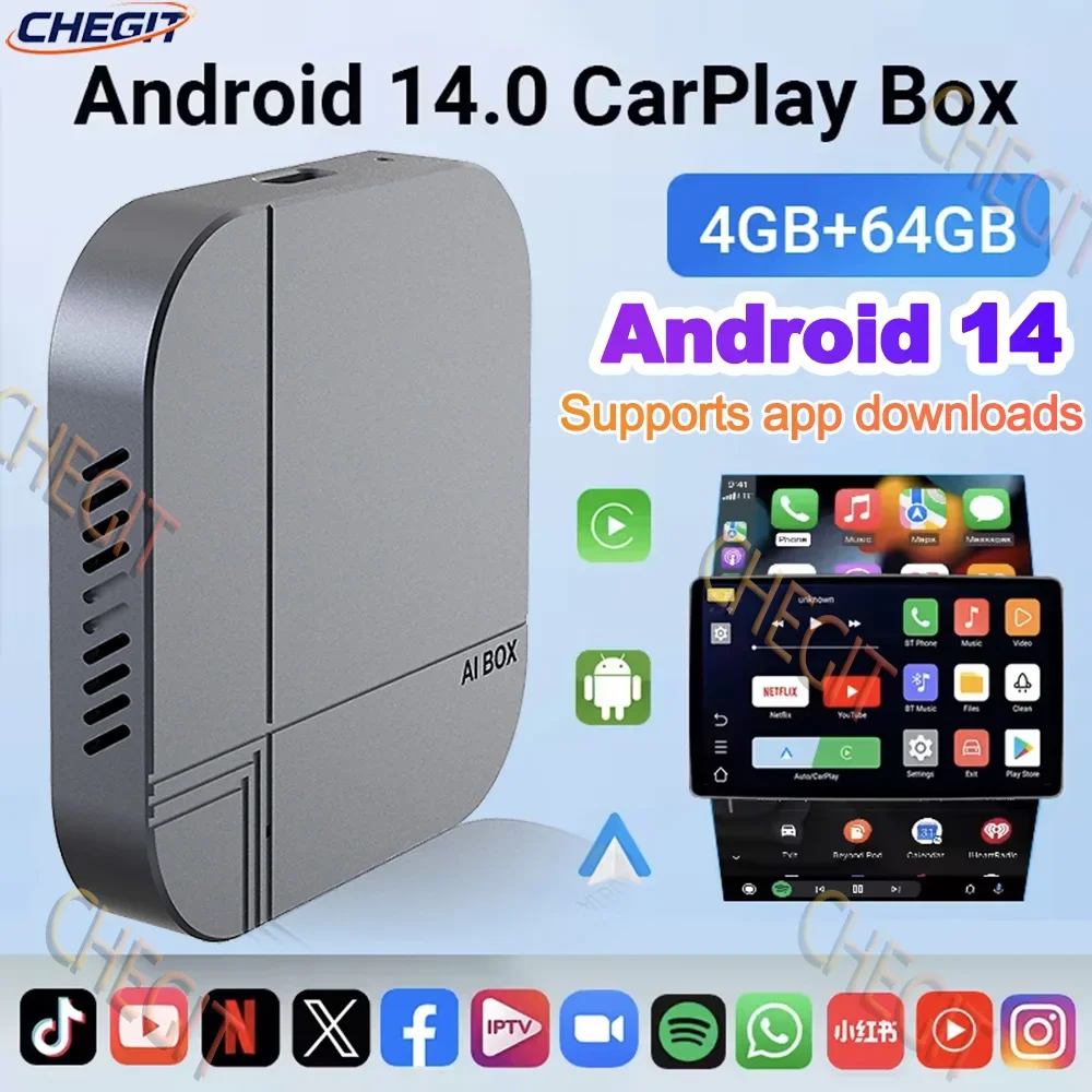 Android 14 Smart Box Wireless CarPlay Android Auto 4G+64G 2G+16G TV Box Car Multimedia Player Auto Connect For Youtube Netflix