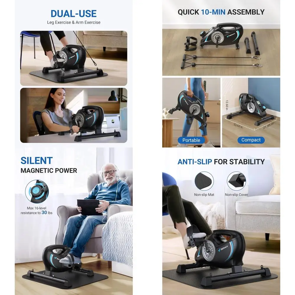 

Silent Magnetic Desk Bike Exerciser - Compact, App-Enabled Pedal Bike for Leg and Arm Therapy
