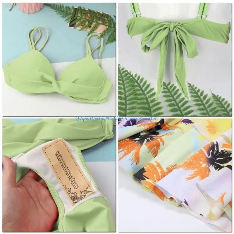 ملابس سباحة نسائية مكشكشة مكونة من قطعتين بدلة استحمام بيكيني عالية الخصر للتحكم في البطن #3