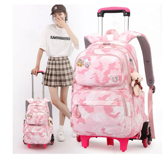 Kids School bookbag On Wheels School Trolley Bag for girls School Rolling backpack For Girls 16 inch School Wheeled Backpack bag