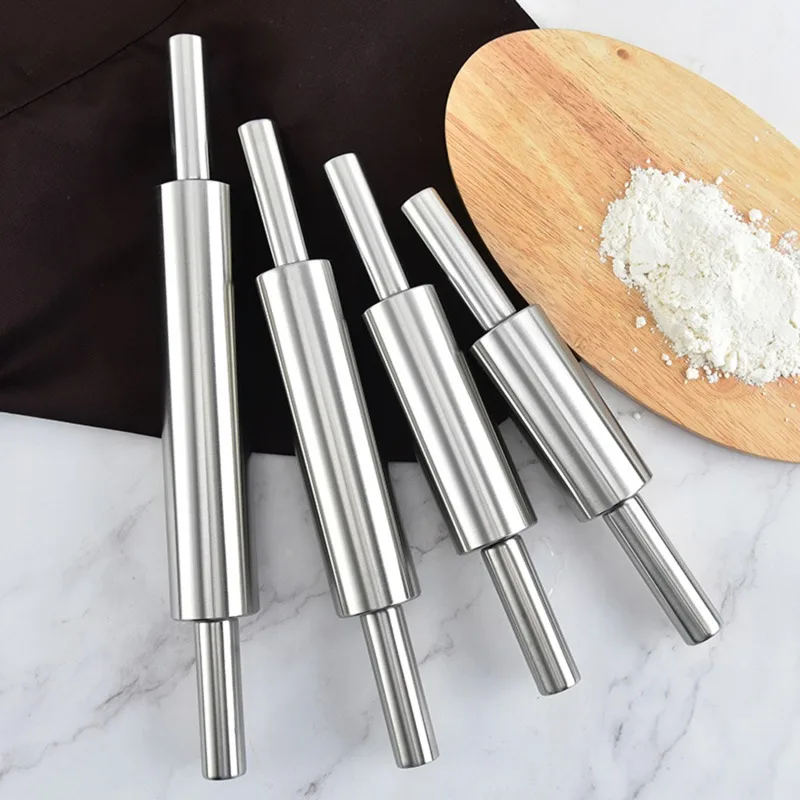 Stainless Steel Rolling Pin Non-stick Pastry Dough Roller Bake Pizza Noodles Dumpling Cookie Pie Making Baking Tools For Kitchen