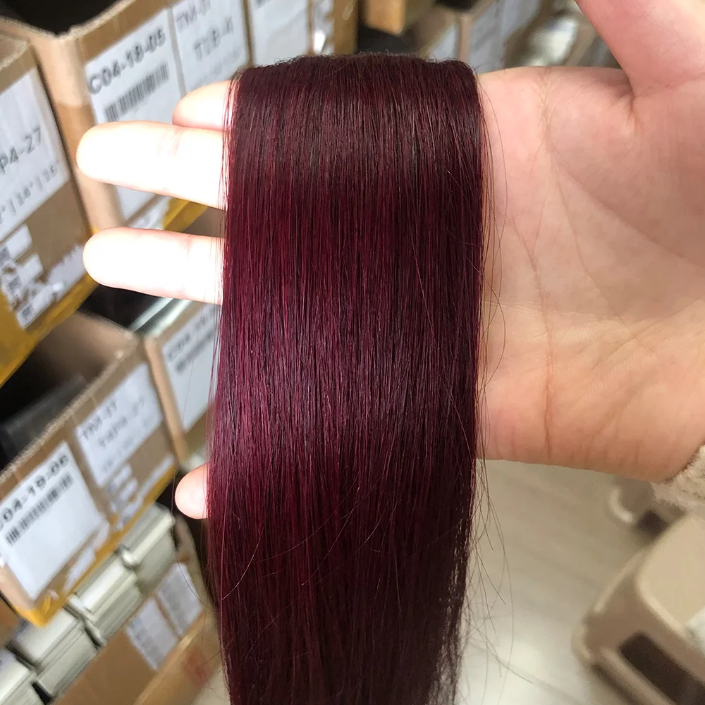 8D Micro Bead Human Hair Extensions 100% Human Hair Natural Burgundy Invisible Silicone Nano Ring Human Hair Extensions