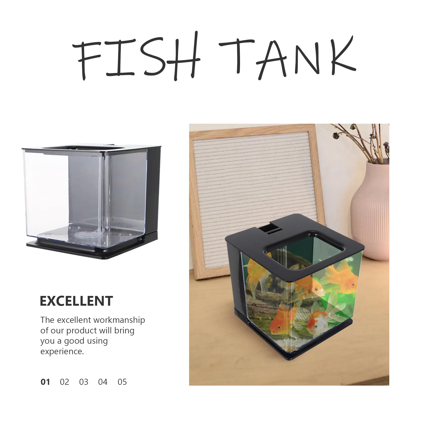 

Mini Acrylic Tank Transparent Desk Aquarium Small Bowls Self Cleaning Black Fish Rearing Container Pet Supplies Fry Hatching