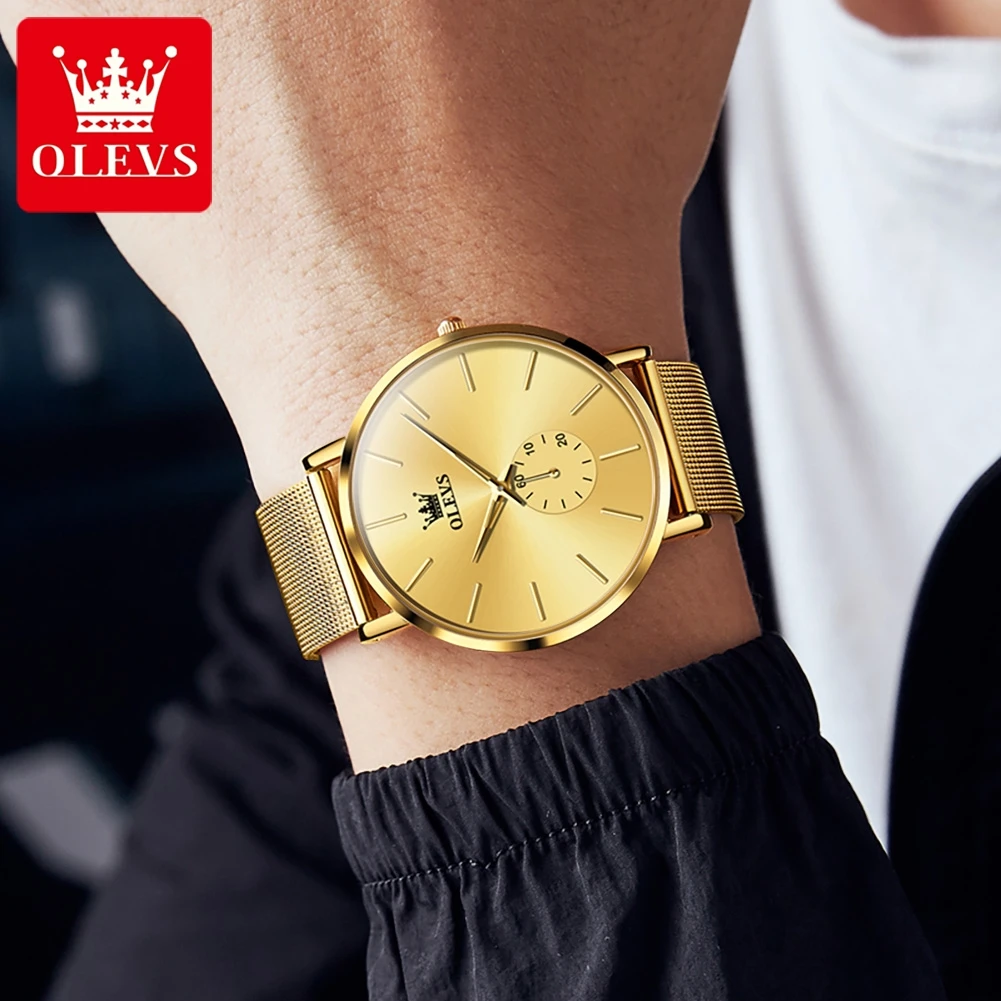 OLEVS 9954 New Simple Quartz Watch For Men 7.5mm Thin Dial Waterproof Dress Wrist Watches Milanese Steel Strap Man Hand Clock