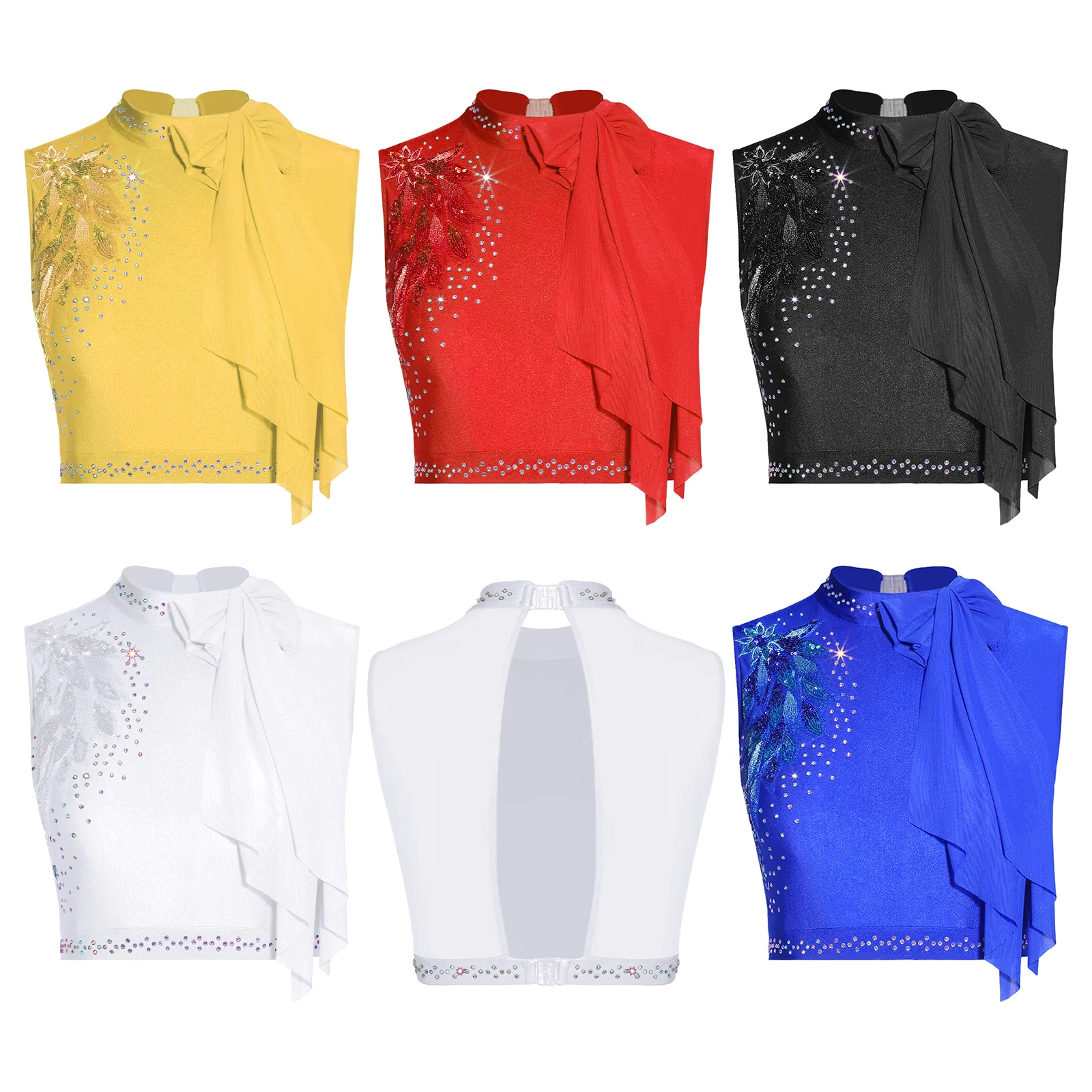 Women Ballet Dance Crop Top Modern Contemporary Lyrica Dancewear Sequins Embroidery Sleeveless Back Hollow Out Cropped Tank Top