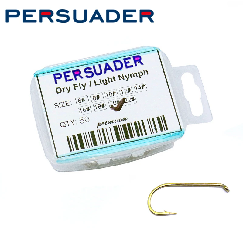 PERSUADER 50pcs/box fly tying Dry fly hooks light nymph hooks down eye 12# 14# 16# 18# 20# 22# barbed small fly fishing hooks