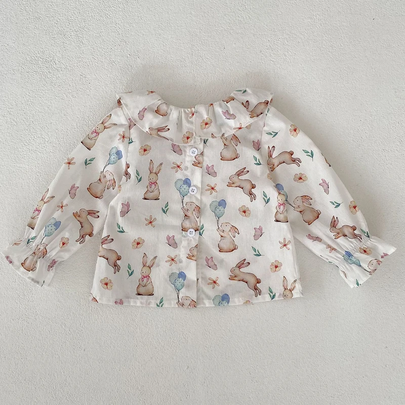 Autumn new baby clothing for girls, fashionable and versatile rabbit print top